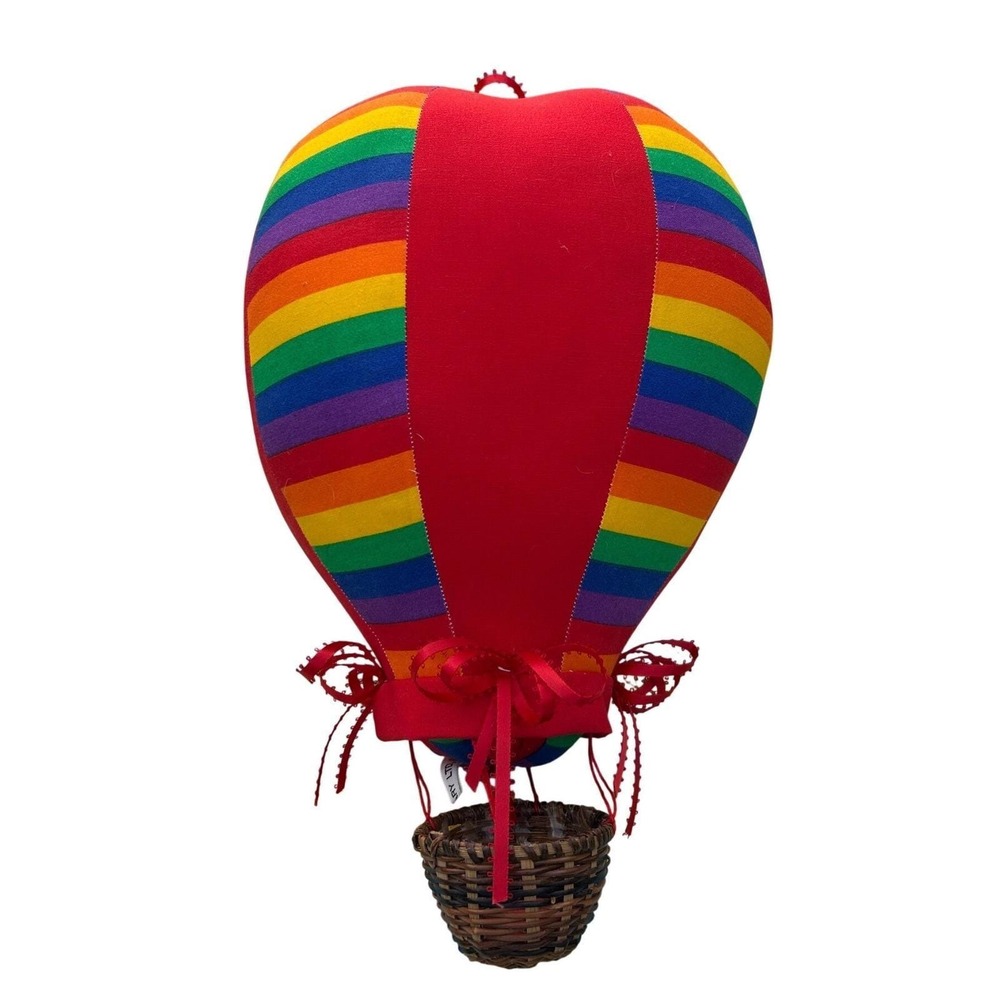 Huckleberry‎ Ltd vtg rare Hot Air Balloon Rainbow Wicker kids/ nursery decor